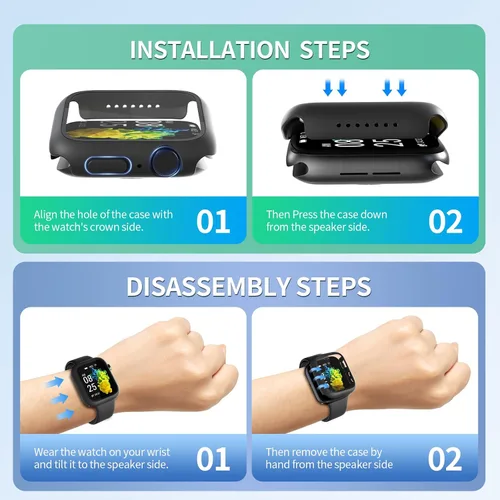 Miniatura 7 de Paquete de 2 fundas de vidrio templado compatibles con Apple Watch, protector de pantalla de policarbonato duro, protección general ligera contra