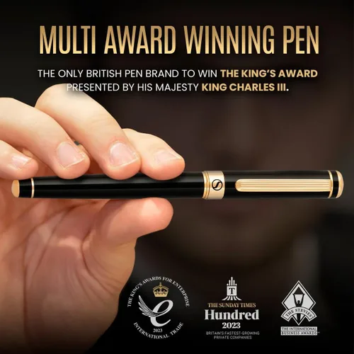 Miniatura 9 de Scriveiner Bolígrafo Rollerball de Laca Negra - Impresionante Bolígrafo de Lujo, Chapado en Oro Real, Repuesto de Tinta Schmidt, El Mejor Set de 1.