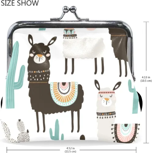 Miniatura 6 de Monedero retro con hebilla de cierre de beso, cartera pequeña para mujeres y niñas, Linda llama.