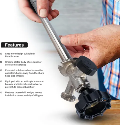 Miniatura 4 de Midline Valve Llave de sillín antiescarcha de 6 pulgadas con rompedor de vacío integral, latón cromado, sin plomo, entrada MIP/sudor de 1/2 pulgada