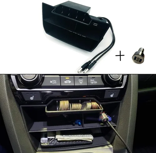 Miniatura 6 de Caddy impermeable de plástico ABS para Honda Civic Sedan 10ª generación, caja de consola central, bandejas para monedas, organizador con cable