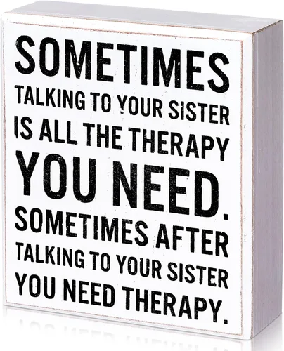 Miniatura 10 de Jetec Funny Sister Gifts Sometimes Talking to Your Sister Is All the Therapy You Need - Letrero de madera de 5.9 x 5.1 pulgadas, placas divertidas