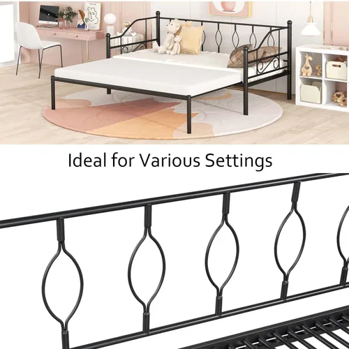 Miniatura 5 de Sofá cama individual con nido, marco de cámara de plataforma de metal moderno, sofá cama resistente para sala de estar, soporte de listones
