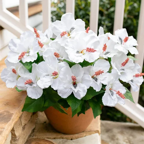Miniatura 15 de HyeFlora Flores artificiales para exteriores, hibisco sintético, decoración exterior de verano, 4 paquetes de plantas artificiales tropicales