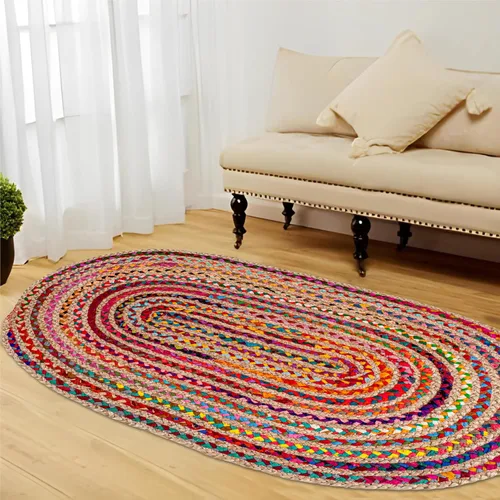 Miniatura 3 de Savi Home Farmhouse - Alfombra Chindi de algodón de yute de 4 x 6 pulgadas, ovalada, multicolor, tejida a mano, alfombra trenzada para sala