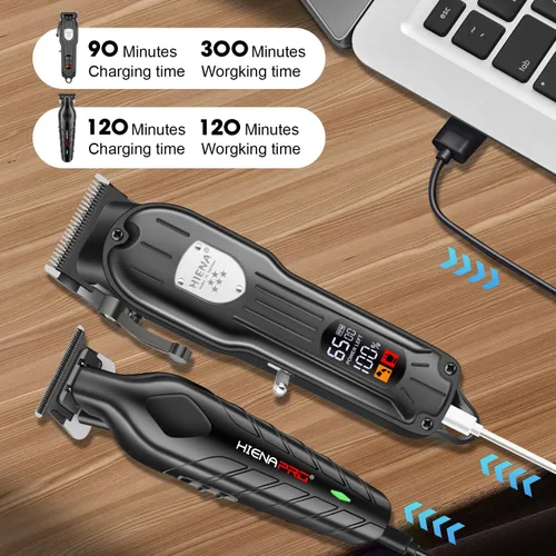 Miniatura 6 de HIENA PRO Juego de cortapelos y recortadores de pelo profesionales para hombres, recargable, kit de cortapelos inalámbrico con pantalla LCD, regalos