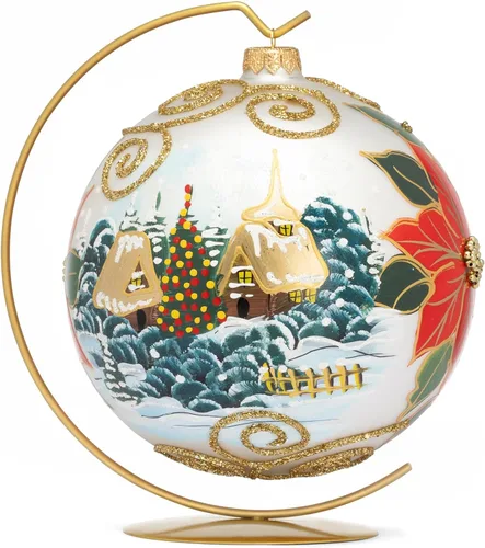 Miniatura 33 de Adorno navideño de capilla azul con soporte, bola de vidrio soplado polaco pintada a mano, bola extra grande de 8 pulgadas/200mm, adorno de fe eterna