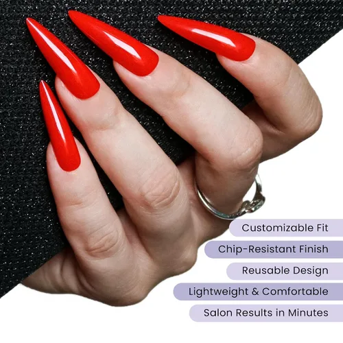 Miniatura 3 de Allkem - Uñas de presión de color solido, extra largas, estilo cónico, bailarina, cobertura total de uñas
