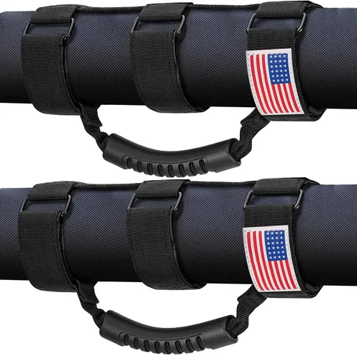 Miniatura 17 de moveland Paquete de 2 asas de agarre de barra antivuelco, asas de agarre de paracord negro para Jeep Wrangler JL, JK, TJ, YJ y Jeep Gladiator