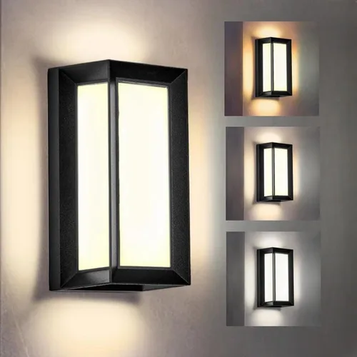 Lámpara LED moderna de pared para exteriores, 3000 K, 4500 K, 6000 K, ajuste de 3 colores, luz exterior, color negro, IP65, resistente al agua para