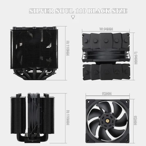 Miniatura 6 de Thermalright Silver Soul 110 Black CPU Cooler Dual Towers, 5 tubos de calor, 4.331 in de altura, ventilador TL-B9B PWM, cubierta de disipador