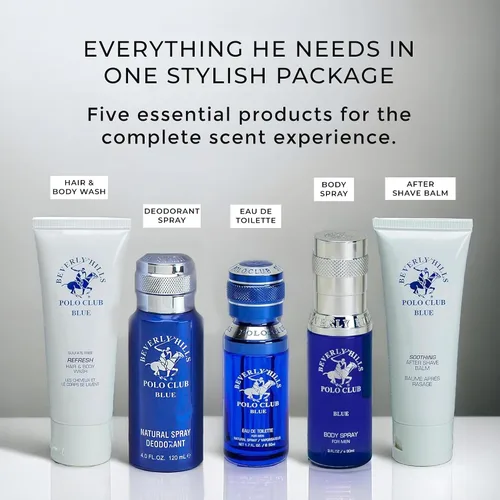 Miniatura 4 de Beverly Hills Polo Club BHPC Colonia Set de Regalo de 5 Piezas para Hombre Eau de Toillete, Desodorante, Gel de Ducha, Jabón Corporal, Fragancia