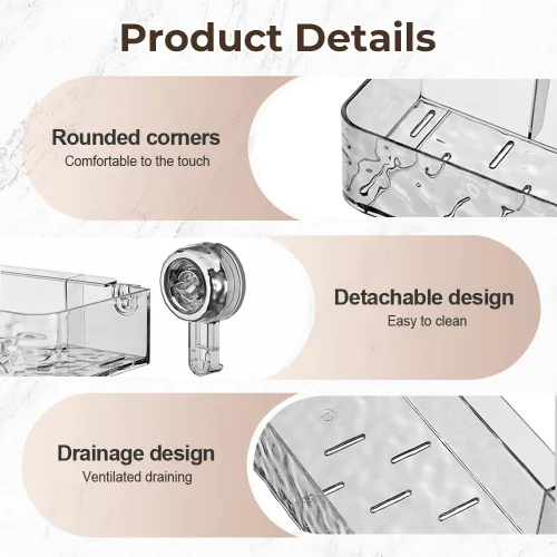 Miniatura 3 de PUSKIU Organizador de ducha con ventosa 2025, estilo de lujo, ligero, con patrón glaciar, estante multifuncional para duchas de baño, cesta