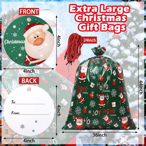Miniatura 3 de Abbylike 16 bolsas de regalo de Navidad extra grandes de 44 x 36 pulgadas, bolsas gigantes de gran tamaño con etiquetas para regalos navideños