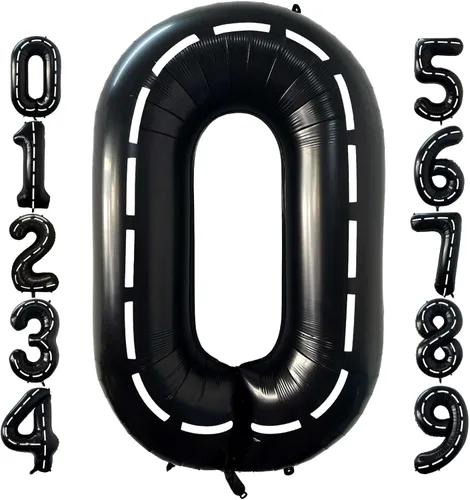 Miniatura 10 de Globo negro número 2 de 40 pulgadas, globos de helio de tereftalato de polietileno de gran tamaño para niños, 2º auto de carreras, camión monstruo