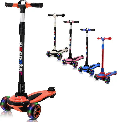 Patinete de 3 ruedas para niños y adolescentes de 6 a 18 años, cubierta extra ancha, 4 alturas ajustables y manubrio plegable, LED intermitente,