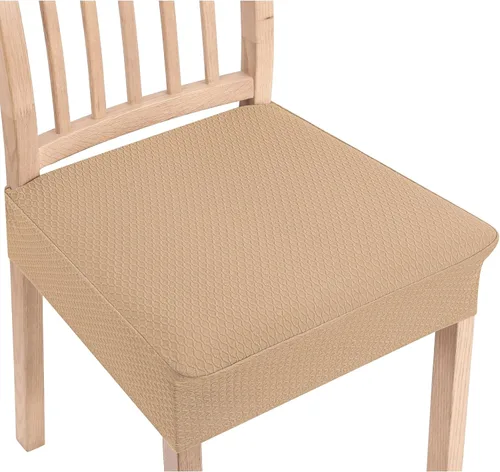 Miniatura 20 de Smiry Juego de 4 fundas de asiento elásticas de jacquard para sillas de comedor, extraíbles y lavables, sin fundas traseras, color gris pardo