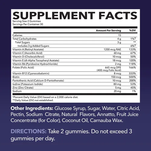 Miniatura 2 de Gomitas multivitamínicas para adultos, gomitas diarias con vitamina C, D y zinc para hombres y mujeres, 60 unidades, apoyo nutricional GLP-1