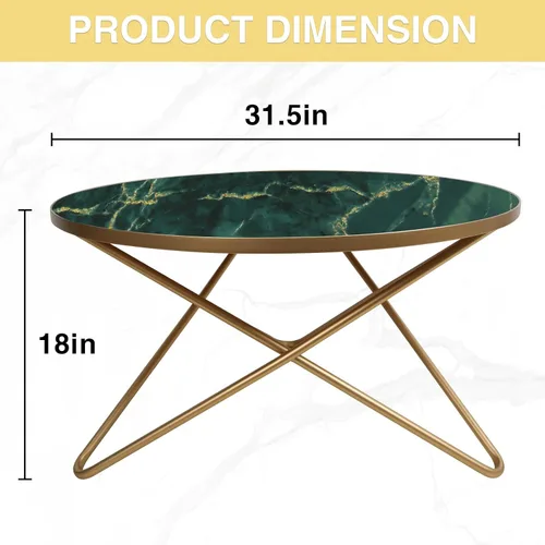 Miniatura 2 de HLR Mesa de café redonda con tapa de mármol sintético verde Verde (Green Marble)