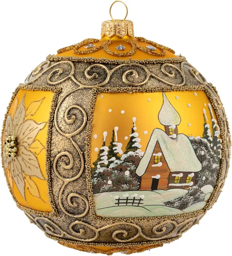 Miniatura 70 de Adorno navideño de capilla azul con soporte, bola de vidrio soplado polaco pintada a mano, bola extra grande de 8 pulgadas/200mm, adorno de fe eterna