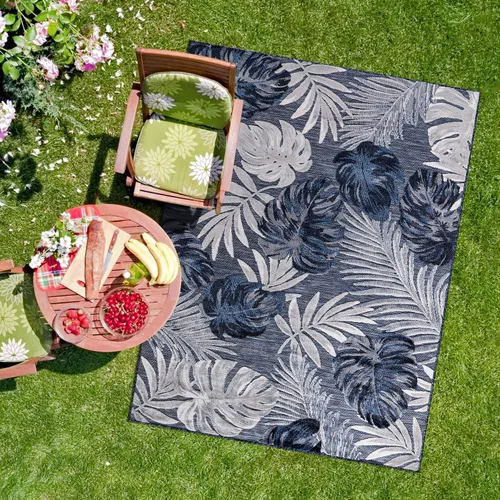 Miniatura 62 de CAMILSON Alfombra para Interiores y Exteriores, Alfombras de Área Azules 5x7 con Hojas Tropicales Botánicas para Patios Interiores y Exteriores