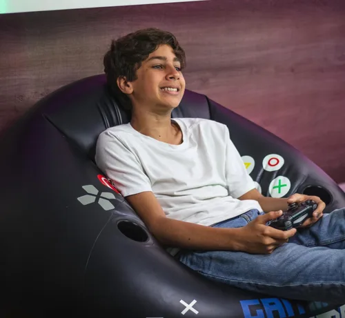 Miniatura 9 de Silla de juego inflable para niños y adolescentes con portavasos y bolsillos laterales - Estas sillas de tipo «puf» de aire para juegos para niños