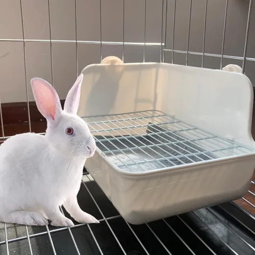 Miniatura 6 de Caja de arena de conejo para jaula de esquina de conejo, inodoro de animales pequeños con recogedor, escoba y juguetes masticables para chinchilla