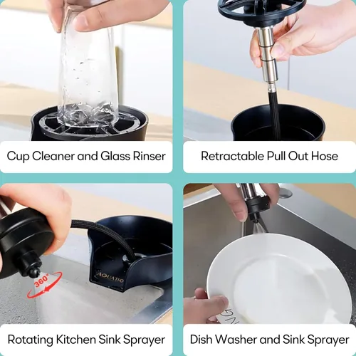 Miniatura 5 de Enjuagadora de vidrio 2 en 1 para fregadero de cocina, limpiador de vasos de acero inoxidable, lavadora de botellas de encimera, accesorios