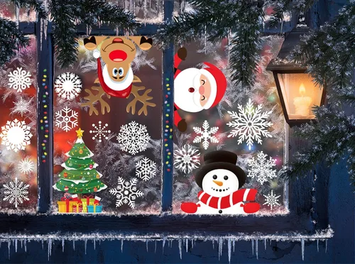 Miniatura 5 de Funnlot Calcomanías navideñas para ventana, 262 piezas: multicolor, modernas, contemporáneas calcomanías de vinilo para ventanas, vidrio