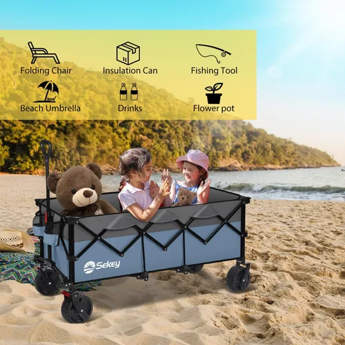 Miniatura 7 de Sekey Carro plegable extendible de 48" de largo con capacidad de peso de 440 libras, carrito de jardín plegable de uso pesado de 300L con ruedas