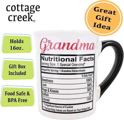 Miniatura 3 de Cottage Creek Taza de café para abuela, taza de café grande de cerámica con datos nutricionales de 16 onzas para abuela, regalos de cumpleaños