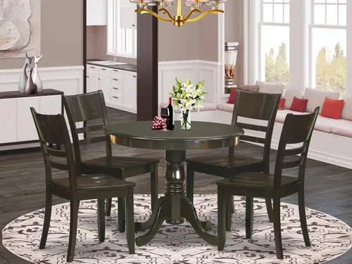 Miniatura 2 de East West Furniture ANLY5-CAP-W - Juego de muebles de comedor de 5 piezas que incluye una mesa de comedor redonda con pedestal y 4 sillas de asiento