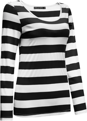 Miniatura 3 de OThread & Co. Camiseta básica de manga larga a rayas para mujer con cuello redondo