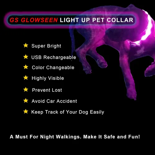 Miniatura 3 de Collar de perro recargable USB-C, collar de luz multicolor súper brillante, resistente a la intemperie, luz de seguridad para caminar por la noche
