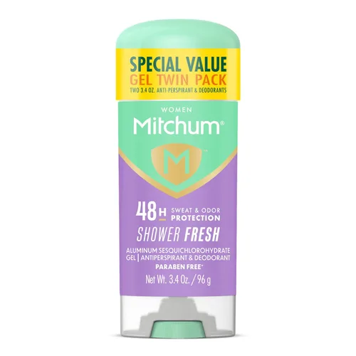 Mitchum Gel desodorante antitranspirante en barra para mujer, aroma fresco para ducha, protección contra el sudor y el olor 48 horas, triple defensa
