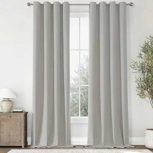Miniatura 117 de ChrisDowa Cortinas 100% Opacas de Abedul Sólido de 45 Pulgadas de Largo, 2 Paneles para Dormitorio y Sala de Estar, Estilo Granja Oscurecedoras