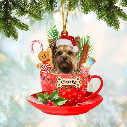 Miniatura 37 de NAZENTI Adorno personalizado de Alaskan Malamute en taza roja, adorno de Navidad personalizado para perros amantes de las mascotas, colgante