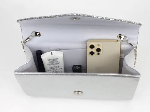 Miniatura 4 de Queena Bolso de mano de noche brillante con purpurina para mujer, bolso de mano con cadena para boda, fiesta, graduación, regalo para mamá, esposa