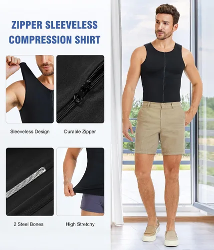 Miniatura 2 de Eleady Compression Shirts for Men Zipper Vest Body Shaper Slimmer Undershirts