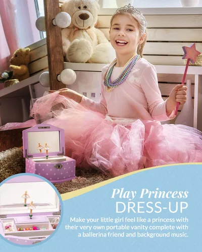 Miniatura 12 de Elle Joyero – Organizador de joyas de bailarina y caja de música de cuerda Swan Lake para niñas y adolescentes, accesorios y almacenamiento