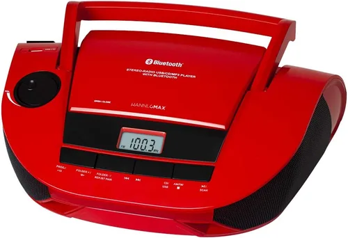 HANNLOMAX Boombox de CD portátil HX-328CD con radio AM/FM, Bluetooth, puerto USB para reproducción de MP3, fuente de alimentación dual AC/DC Aux-in.