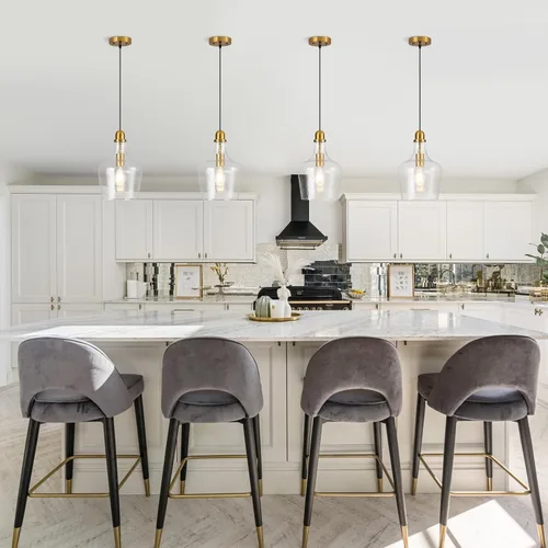 Miniatura 6 de Lámpara Colgante de Vidrio Moderna de Latón 1 Luz Individual con Cúpula Luminarias Colgantes para Isla de Cocina Comedor Pasillo, Diámetro 9 Latón