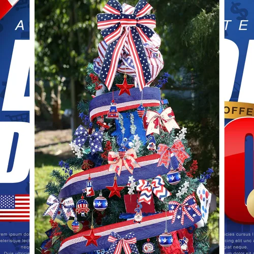 Miniatura 6 de 43 adornos patrióticos para árbol del 4 de julio, Día de la Independencia, adornos para árbol de Navidad, decoración de lazo rojo, blanco y azul