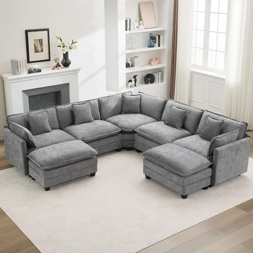 Miniatura 35 de Otomán de Sofá Moderno de Chenille Nube de 35'', Otomán Rectangular para Sofá Seccional Modular, Beige