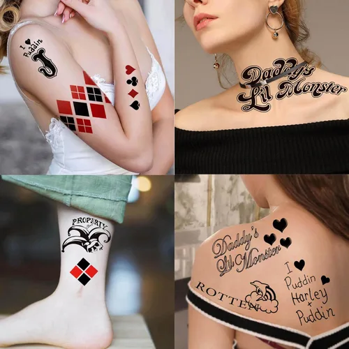 Miniatura 7 de 5 hojas de tatuajes temporales de Halloween HQ para mujeres, hombres y adultos, tatuajes de manos de cara de Joker, kit de maquillaje de Halloween