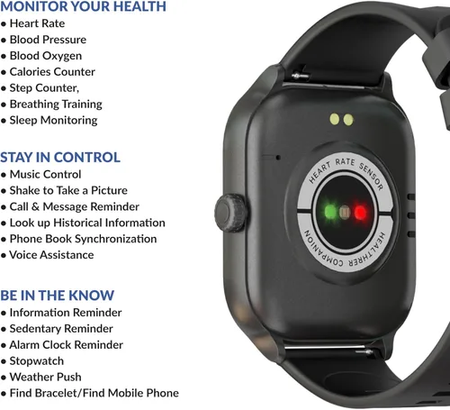 Miniatura 2 de Supersonic SC-181SW - Reloj inteligente con pantalla táctil de 2 pulgadas con monitor de frecuencia cardíaca, presión arterial, niveles de oxígeno