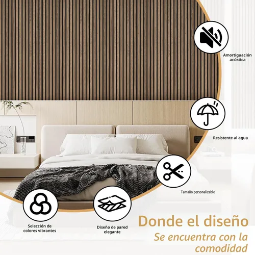 Miniatura 9 de RITOLLO Paneles de listones de madera para pared, 2 piezas de 94.5 x 11 pulgadas, paneles acústicos para decoración de pared interior, panel