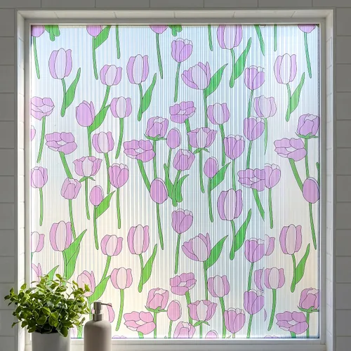 Miniatura 10 de Película decorativa para ventana Tulip, película de privacidad esmerilada sin pegamento, película para puerta de vidrio emplomado, adherencia