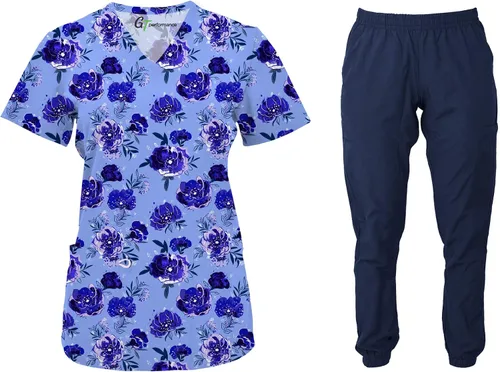 Miniatura 2 de Green Town Scrubs for Women Scrub Set - Print Top and Jogger Pant, Easy Care Uniforms