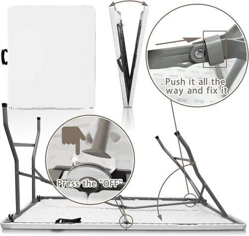 Miniatura 7 de Mesa plegable en media mesa de 5 pies, para interiores y exteriores, mesa de plástico plegable portátil resistente (5 pies)